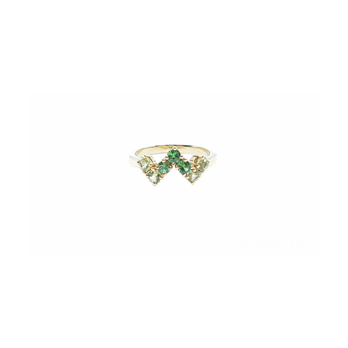 anillo de oro amarillo con peridotos y turmalinas verdes