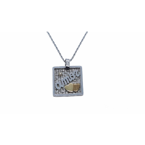 Gargantilla de plata y oro amarillo con diamante y corazones