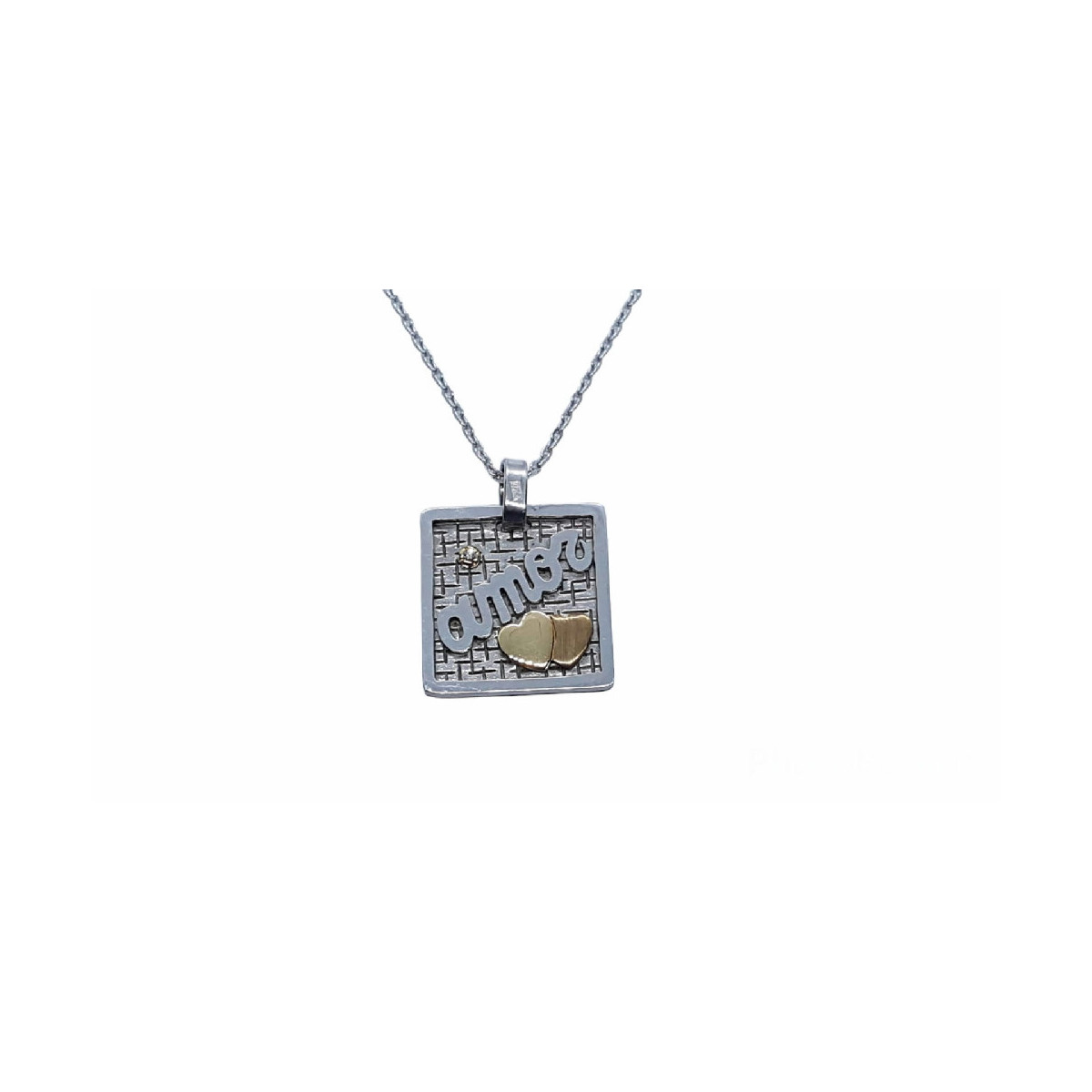 Gargantilla de plata y oro amarillo con diamante y corazones