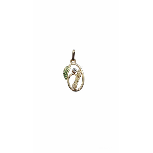 Colgante de oro amarillo con esmalte verde y diamante