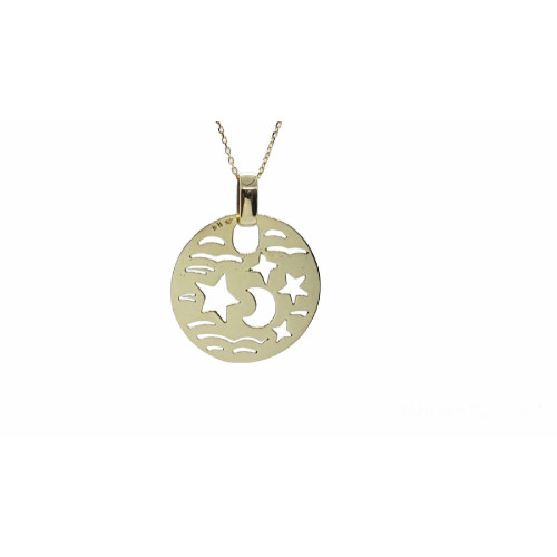Colgante de oro amarillo, luna y estrellas
