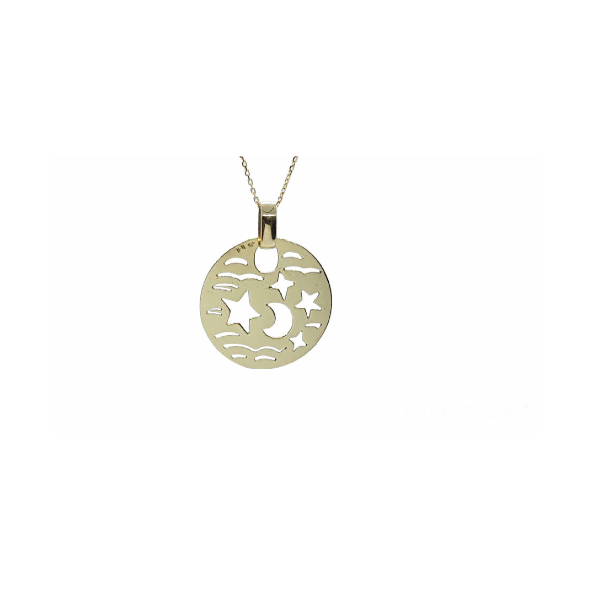 Colgante de oro amarillo, luna y estrellas