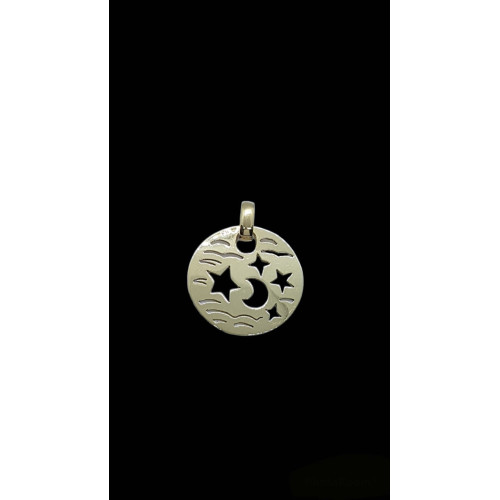 Colgante de oro amarillo, luna y estrellas