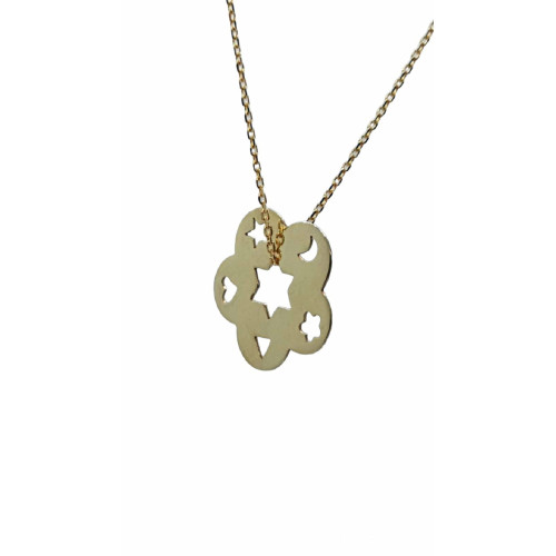 Colgante de oro amarillo, luna, estrellas, corazón y triángulo
