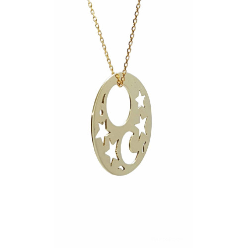 Colgante de oro amarillo, luna y estrellas