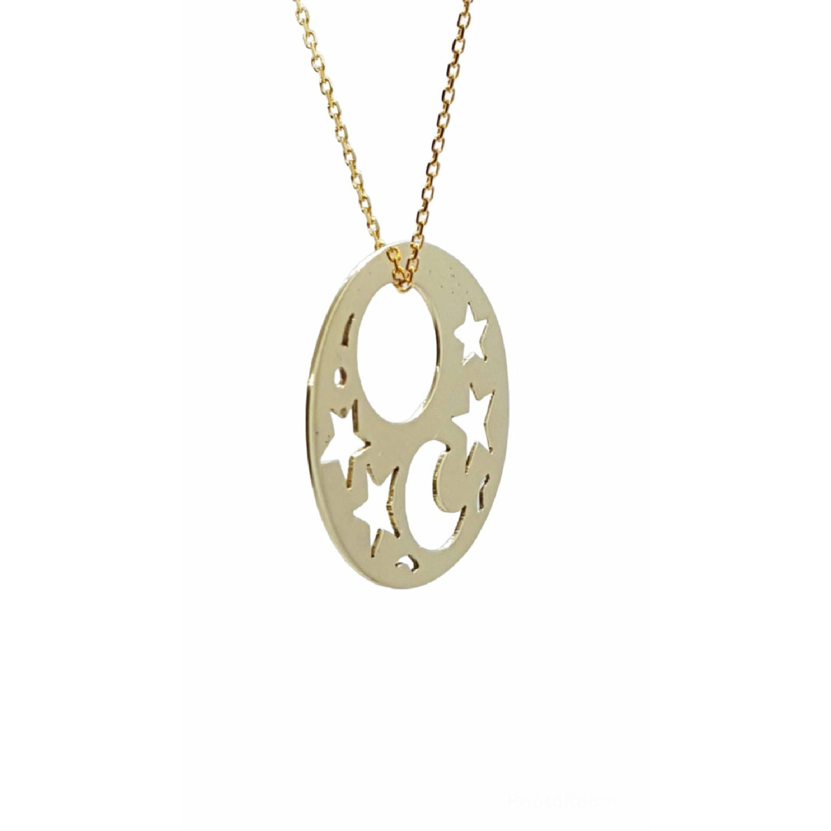 Colgante de oro amarillo, luna y estrellas