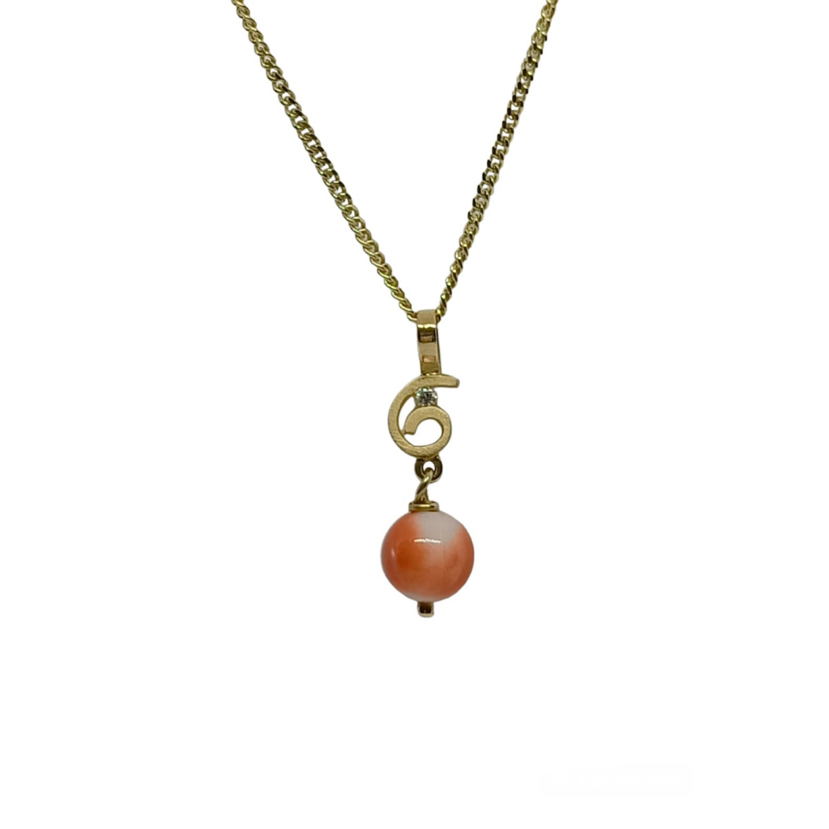 COLGANTE DE ORO AMARILLO CON CORAL Y DIAMANTE