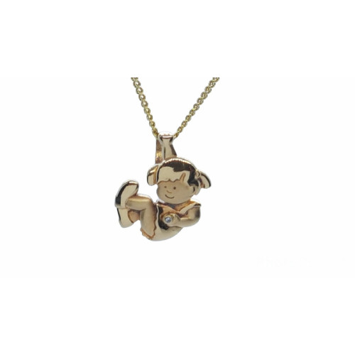 Colgante de oro amarillo con forma de niña y diamante