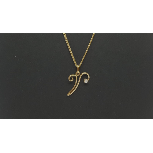 Colgante de oro amarillo con diamante - letra V