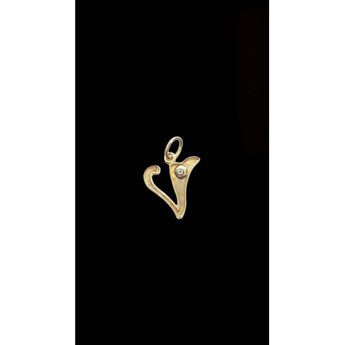 Colgante de oro amarillo con diamante - letra V