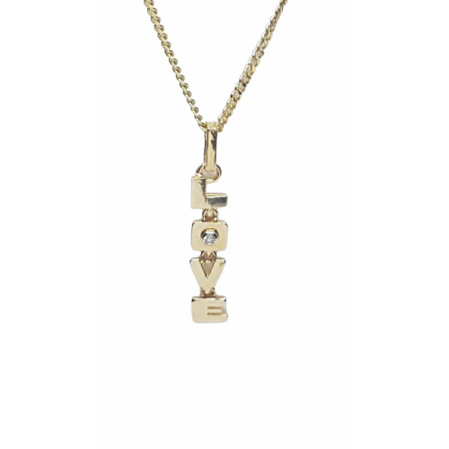 Colgante de oro amarillo, con letras articuladas y diamante natural -LOVE-