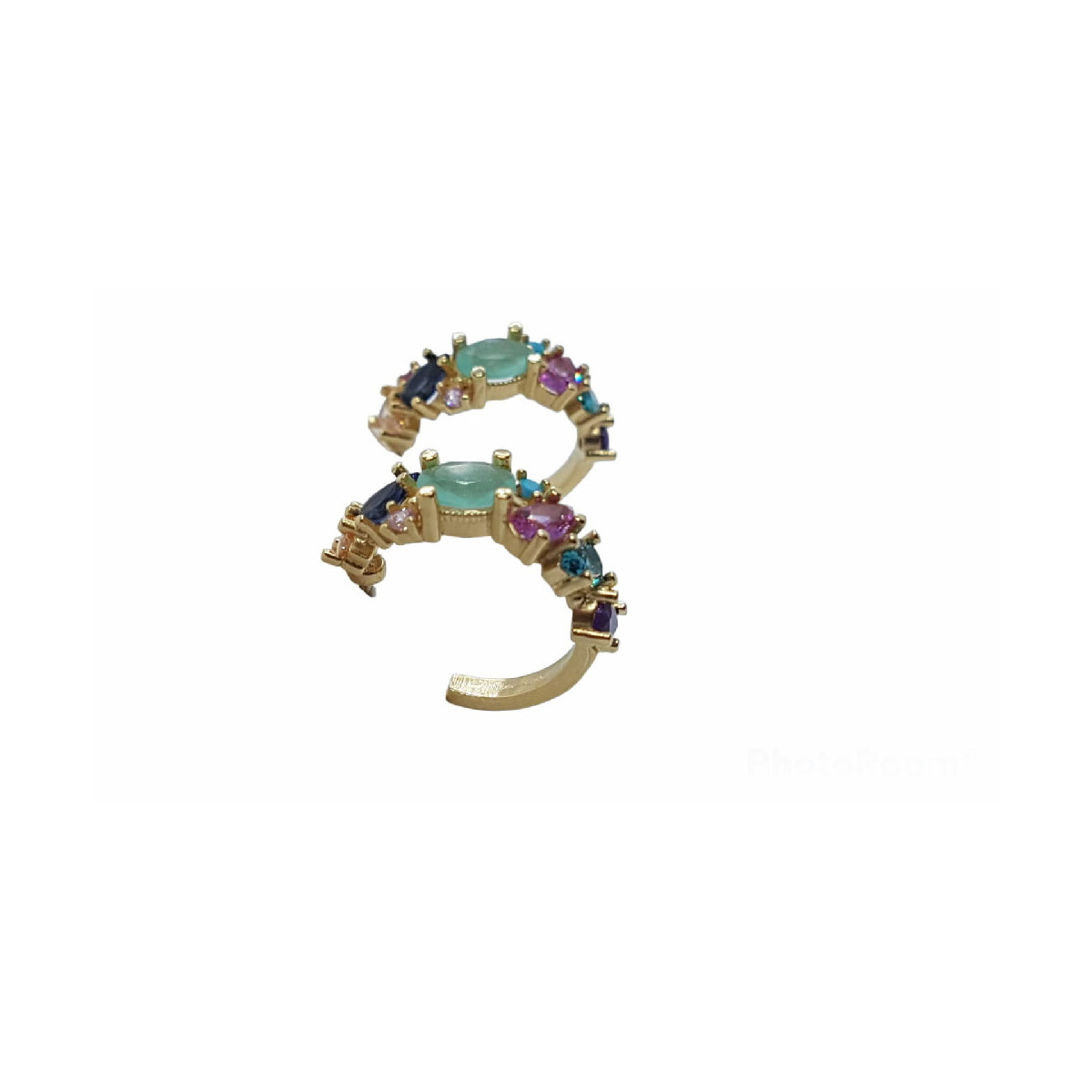 Pendientes chapados estilo aros con circonitas de colores