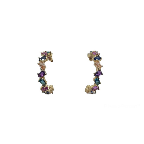 Pendientes chapados estilo aros con circonitas de colores