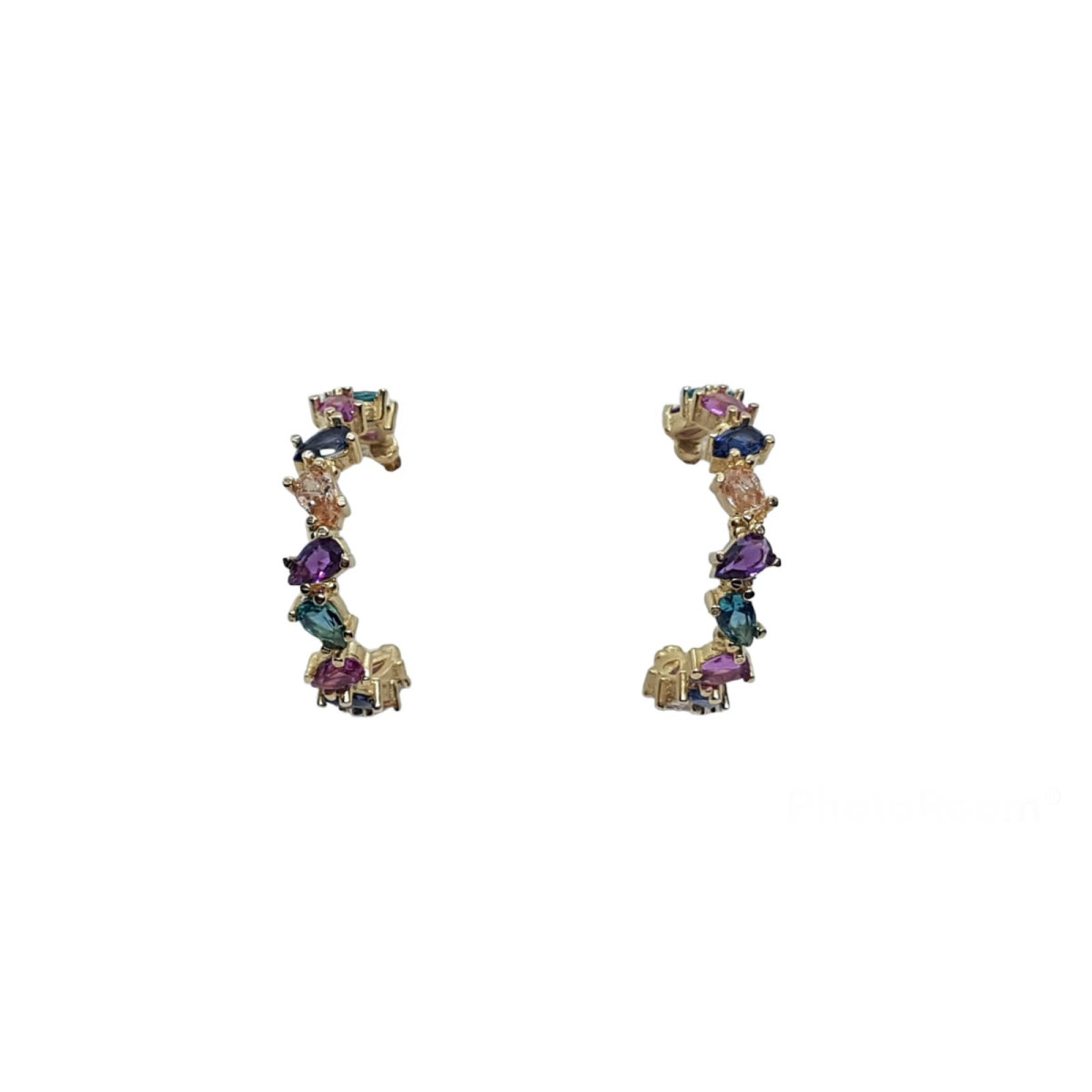 Pendientes chapados estilo aros con circonitas de colores