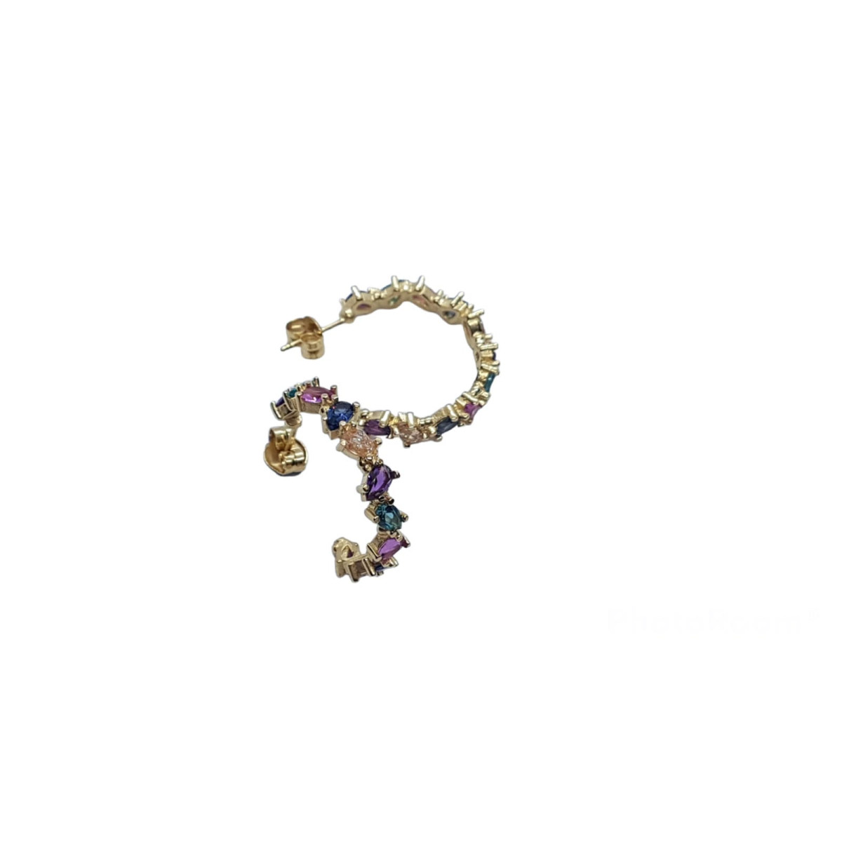 Pendientes chapados estilo aros con circonitas de colores