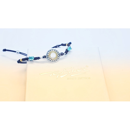 Pulsera de plata con macramé y circonitas