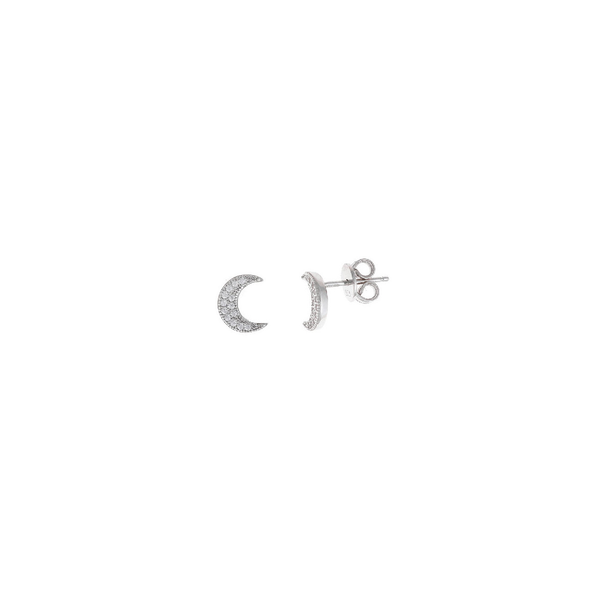 Pendientes de plata con forma de medias lunas y circonitas blancas