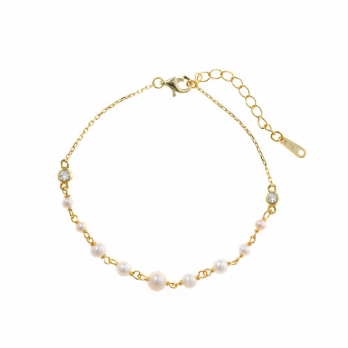 Pulsera de plata chapada con circonitas y perlas naturales