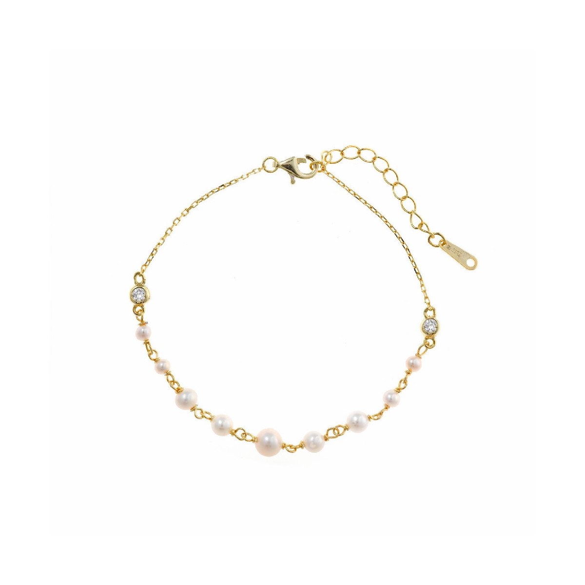 Pulsera de plata chapada con circonitas y perlas naturales