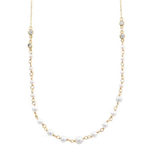 Collar de plata chapada con circonitas blancas y perlas naturales