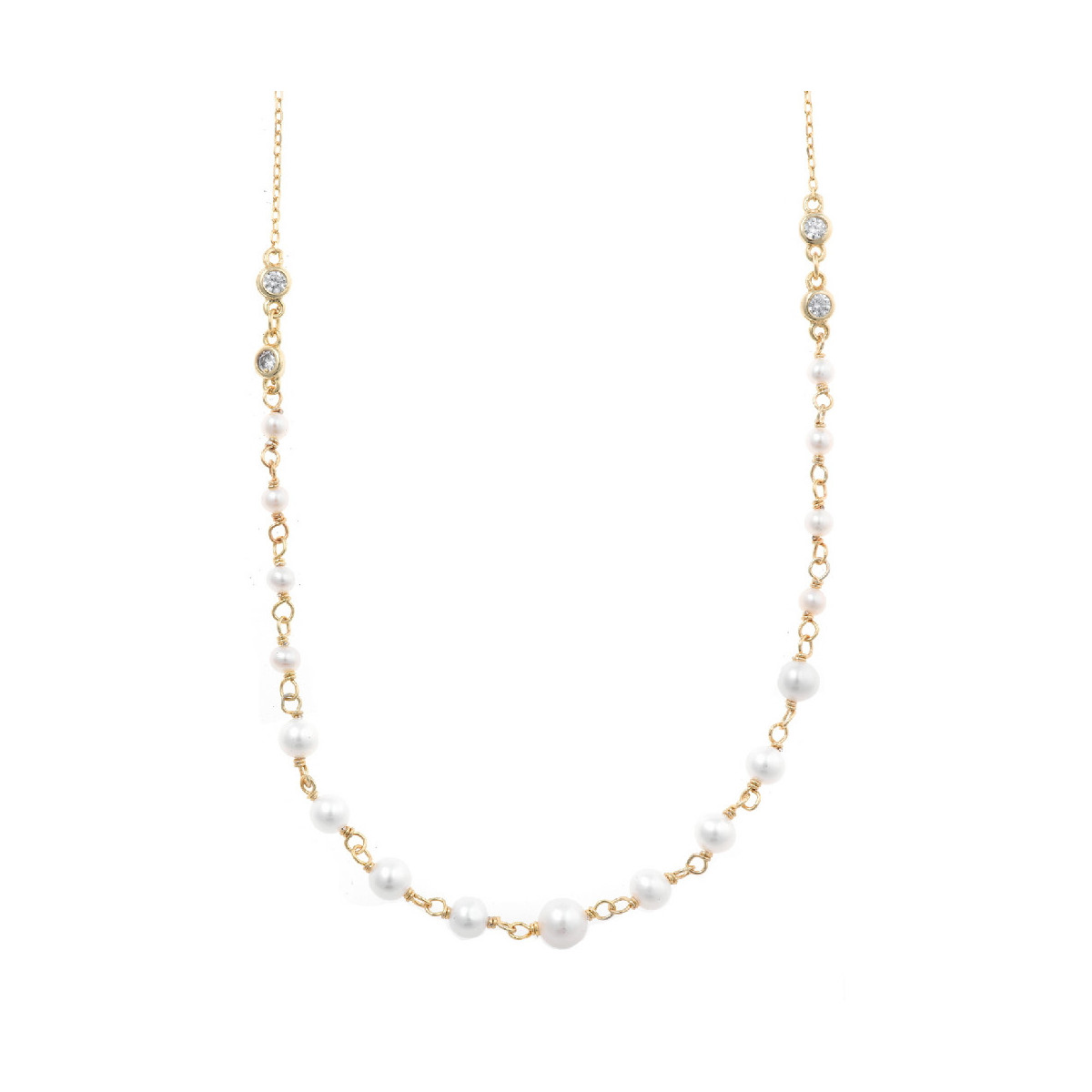 Collar de plata chapada con circonitas blancas y perlas naturales
