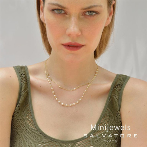 Collar de plata chapada con circonitas blancas y perlas naturales