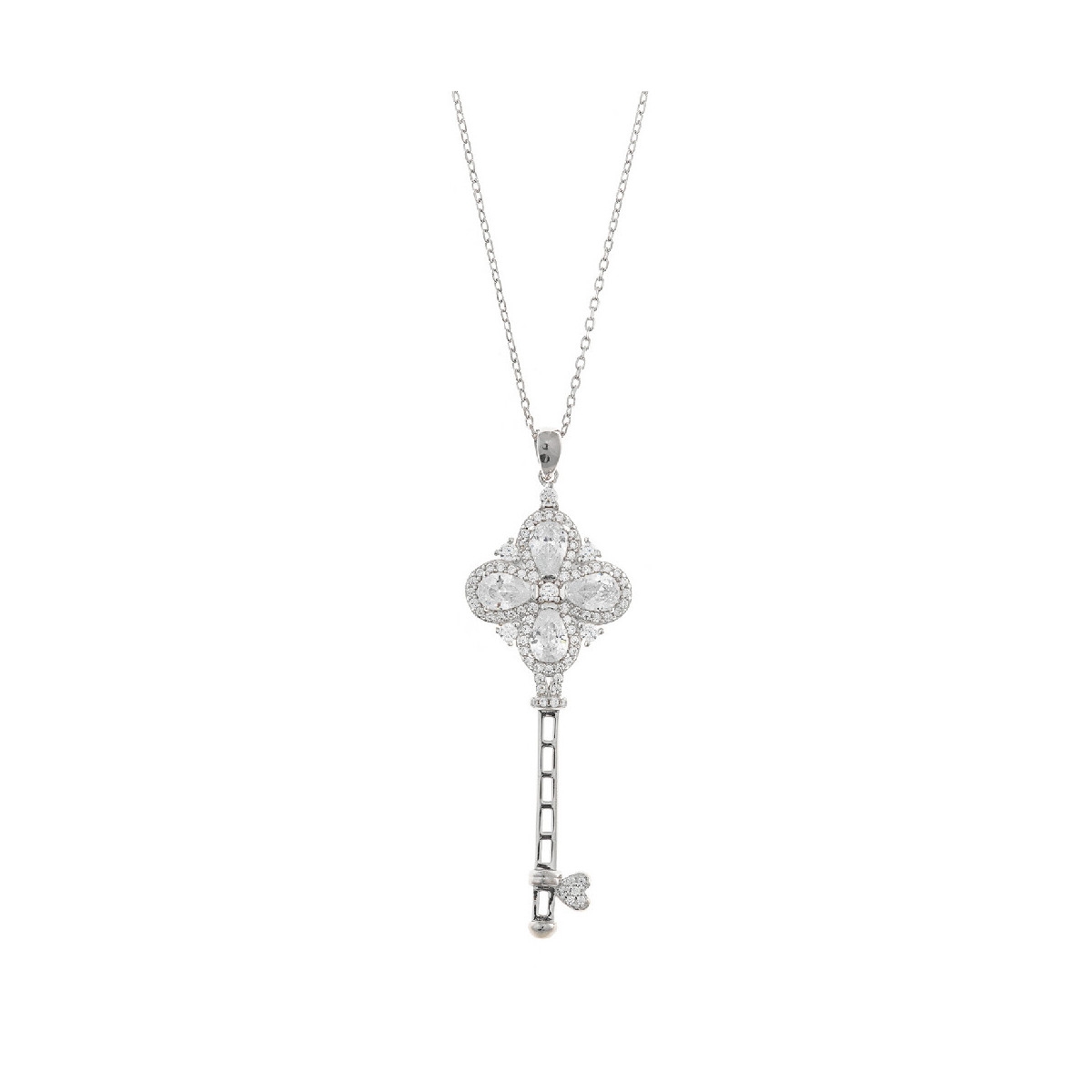 Collar de plata con forma de llave y circonitas blancas