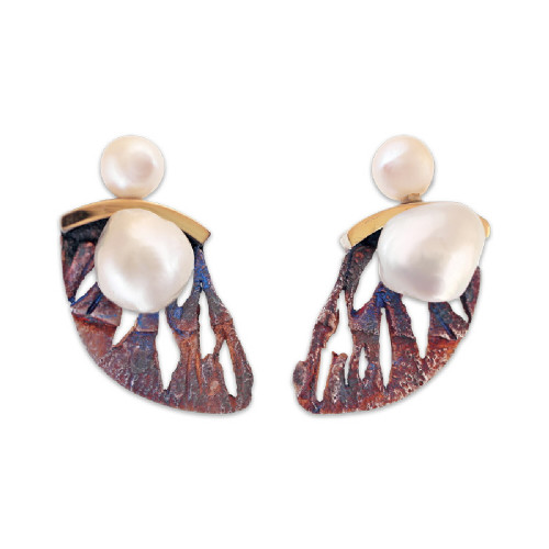 Pendientes de plata y oro perlas naturales cultivadas