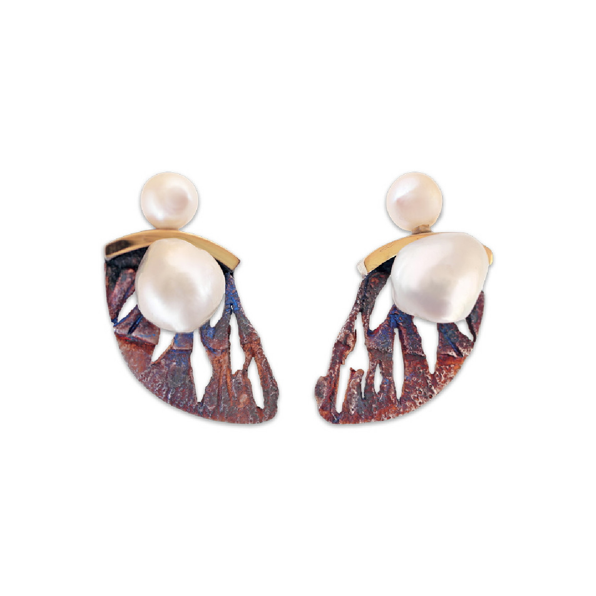 Pendientes de plata y oro perlas naturales cultivadas