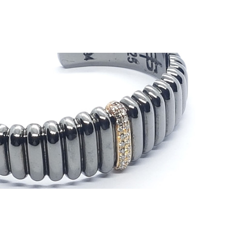 BRAZALETE RÍGIDO DE ORO AMARILLO CON DIAMANTES Y PLATA