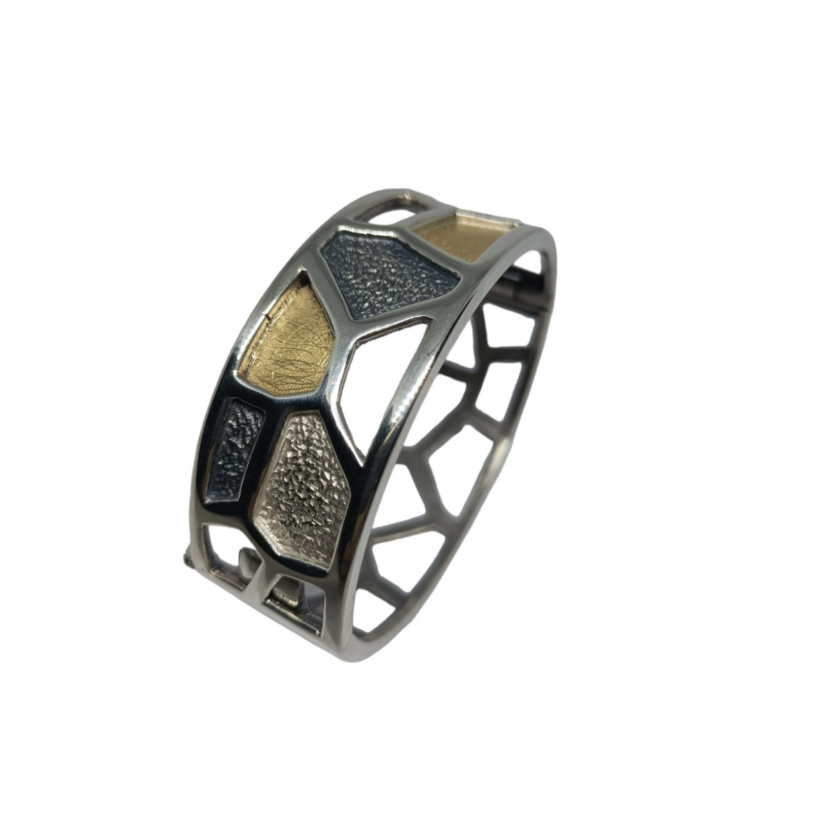 Brazalete rígido de plata y oro