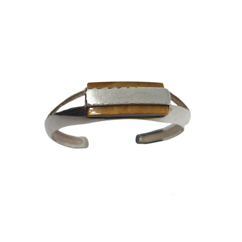 Brazalete rígido de plata con cuarzo de ojo de tigre
