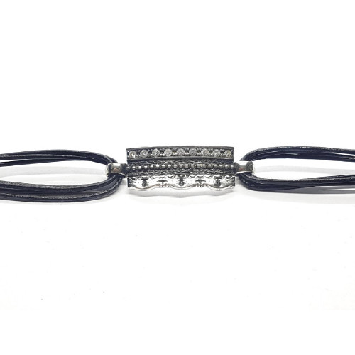 Pulsera de plata con cuero y circonitas