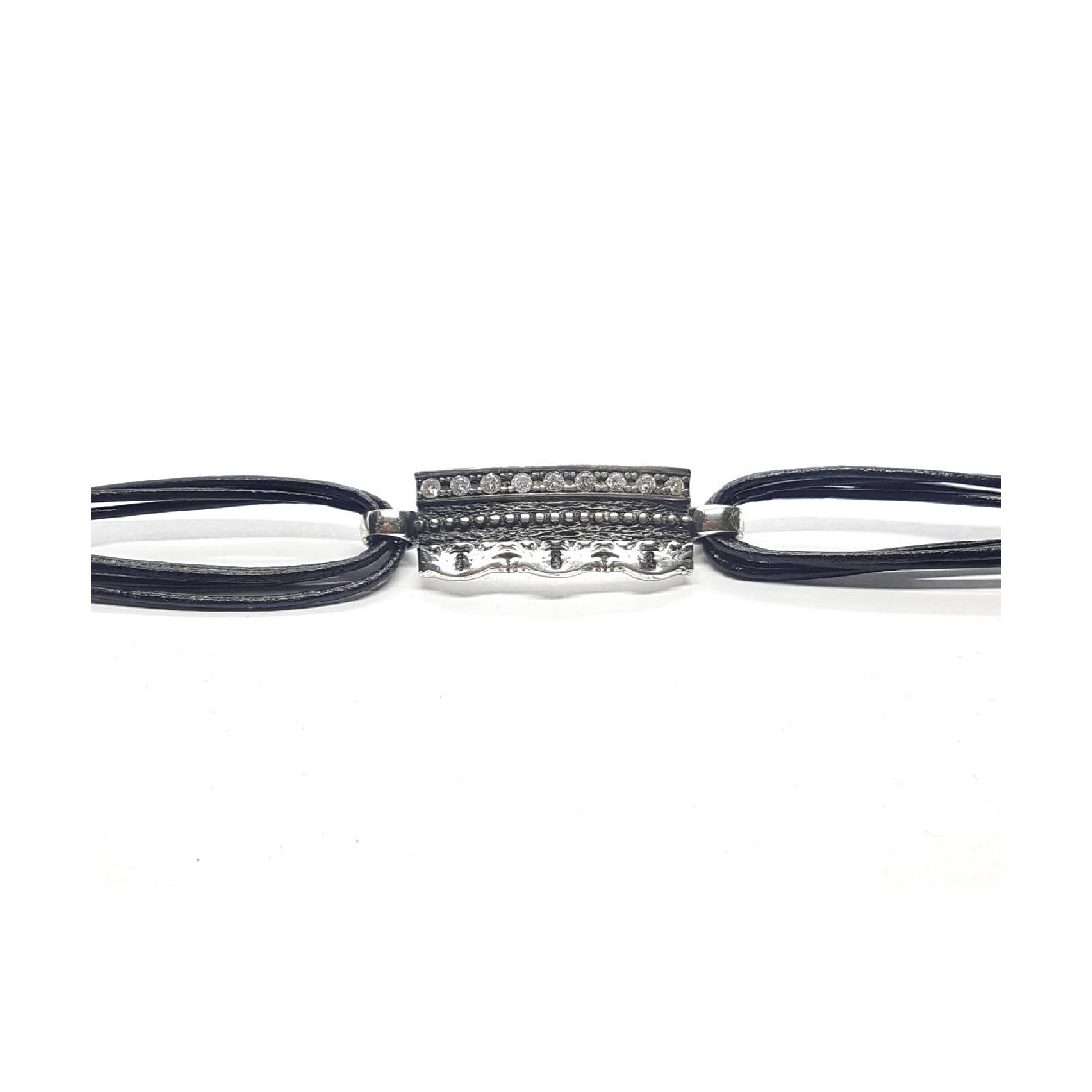 Pulsera de plata con cuero y circonitas