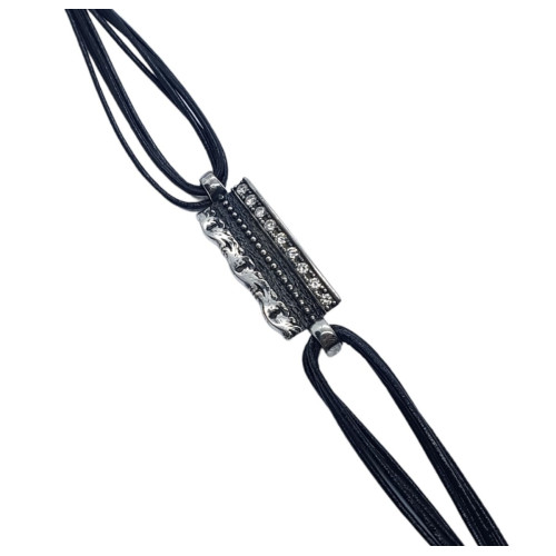 Pulsera de plata con cuero y circonitas