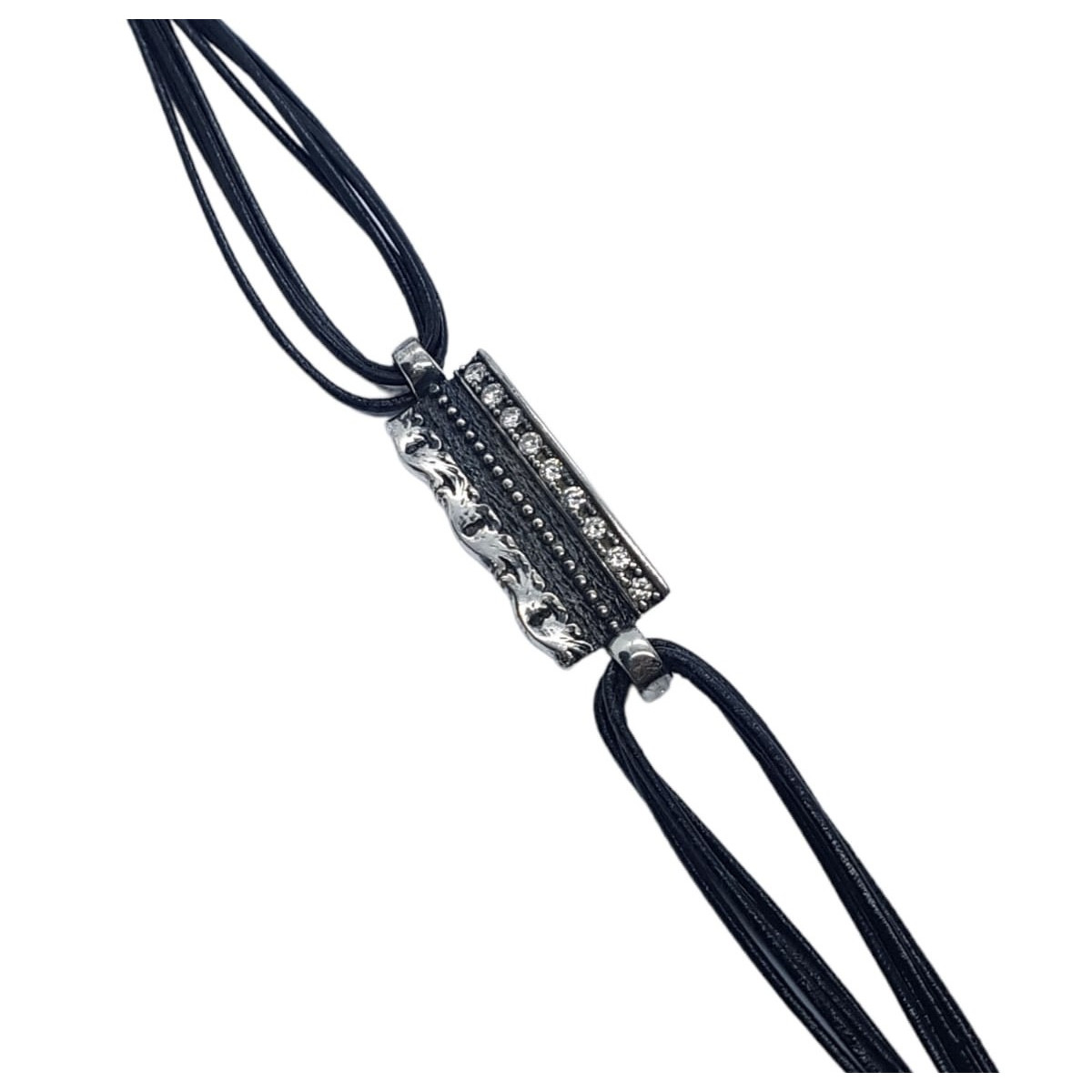 Pulsera de plata con cuero y circonitas