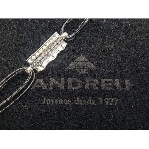 Pulsera de plata con cuero y circonitas