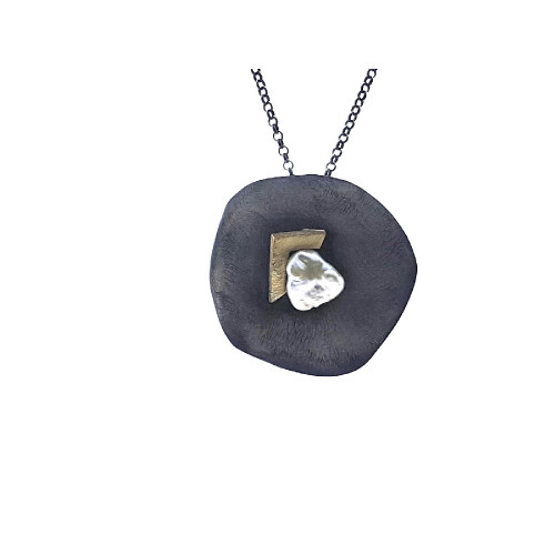 COLGANTE DE PLATA Y ORO AMARILLO CON PERLA NATURAL CULTIVADA