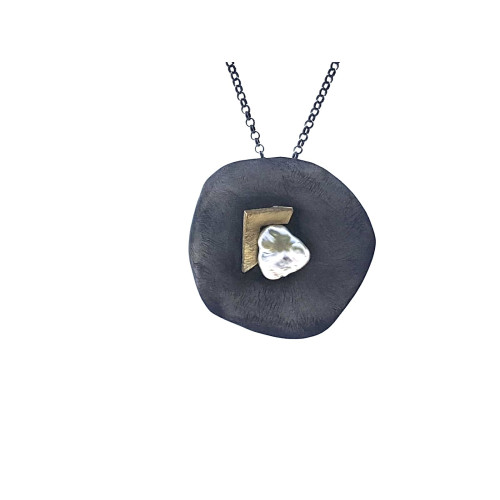 COLGANTE DE PLATA Y ORO AMARILLO CON PERLA NATURAL CULTIVADA
