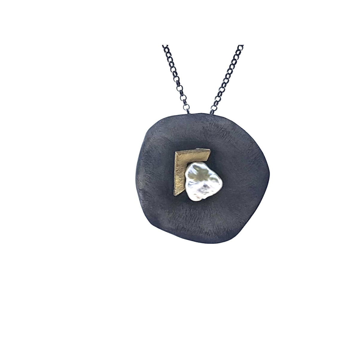 COLGANTE DE PLATA Y ORO AMARILLO CON PERLA NATURAL CULTIVADA