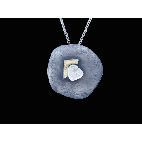 COLGANTE DE PLATA Y ORO AMARILLO CON PERLA NATURAL CULTIVADA