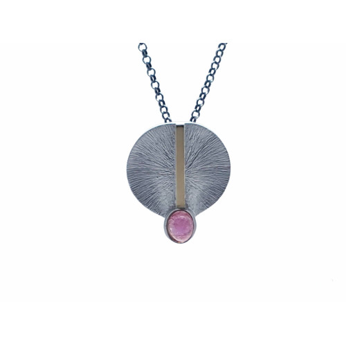 COLGANTE DE PLATA Y ORO AMARILLO CON TURMALINA ROSA