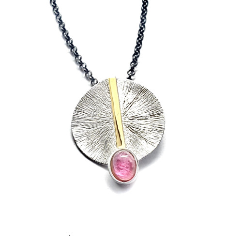 COLGANTE DE PLATA Y ORO AMARILLO CON TURMALINA ROSA