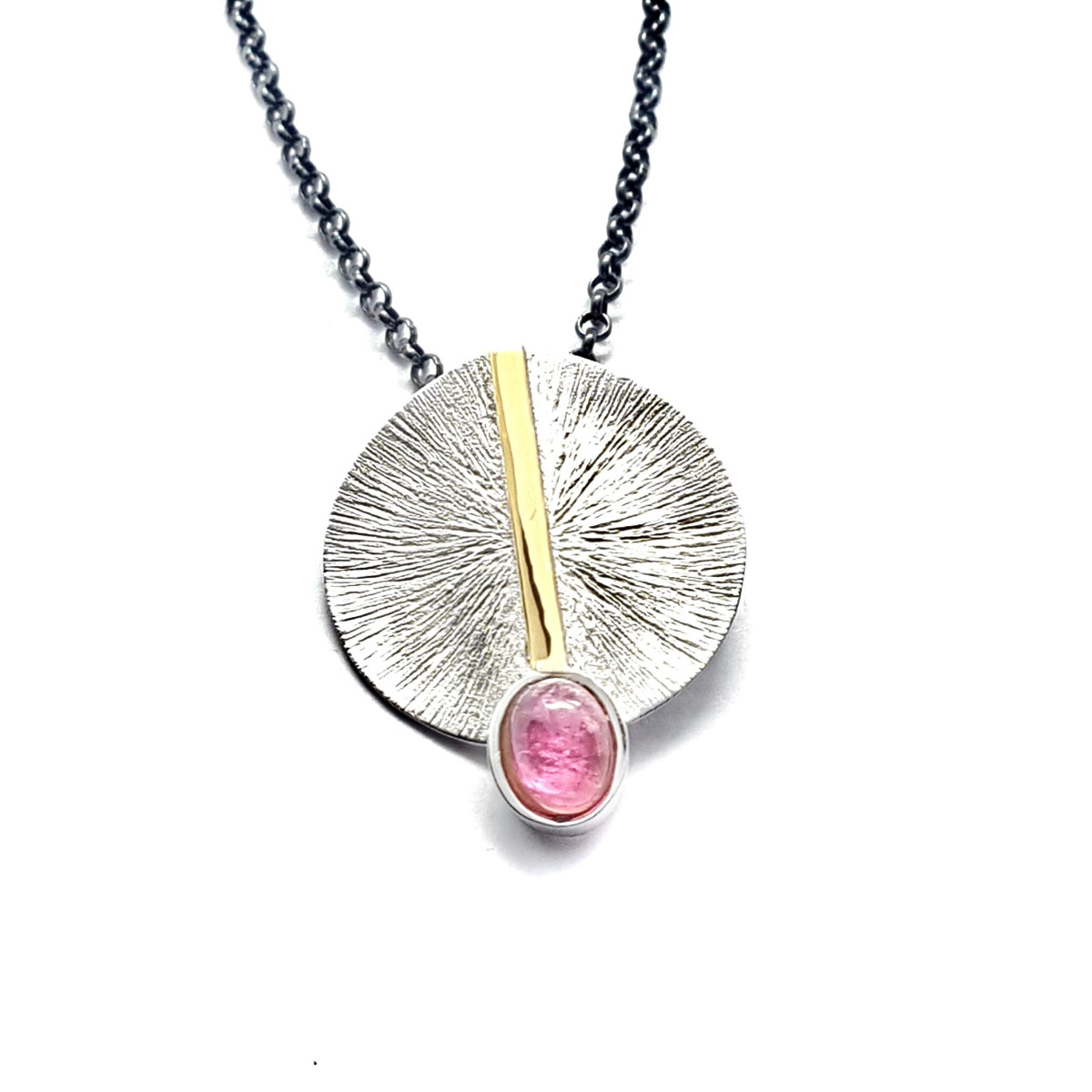 COLGANTE DE PLATA Y ORO AMARILLO CON TURMALINA ROSA