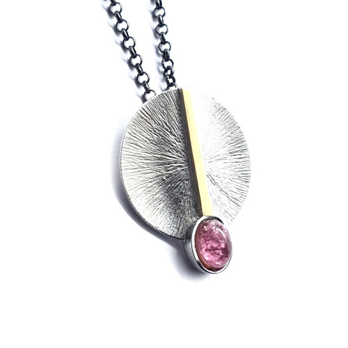 COLGANTE DE PLATA Y ORO AMARILLO CON TURMALINA ROSA