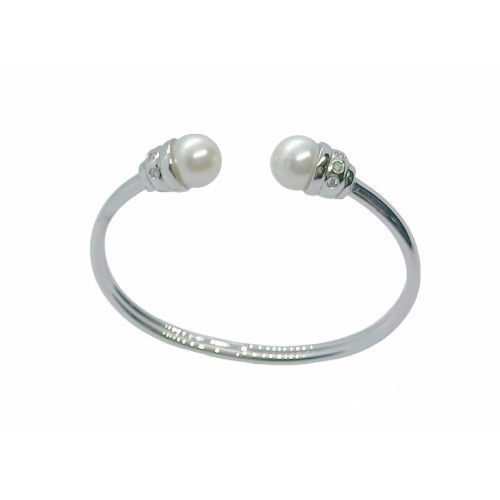 BRAZALETE RÍGIDO DE ORO BLANCO CON DIAMANTES Y PERLAS