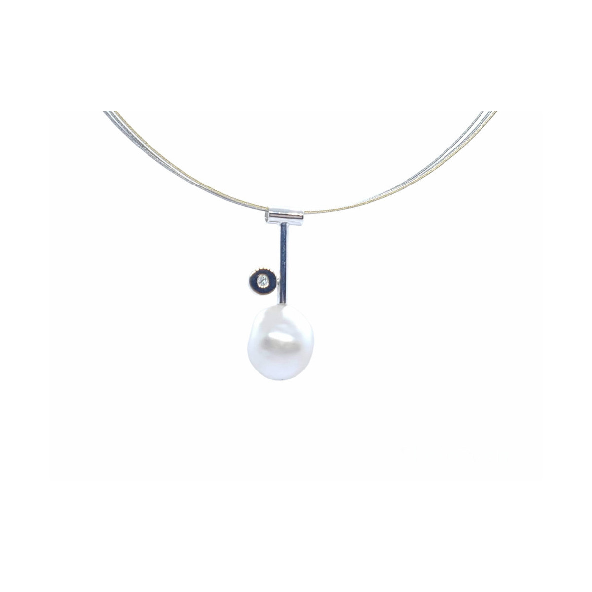 Gargantilla de plata y oro con diamante y perla natural cultivada Australiana
