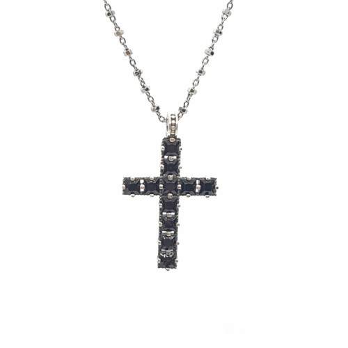 Collar de plata con forma de cruz y circonitas