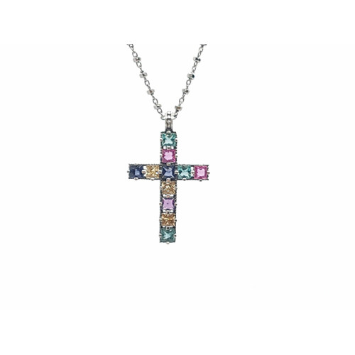 Collar de plata con forma de cruz y circonitas
