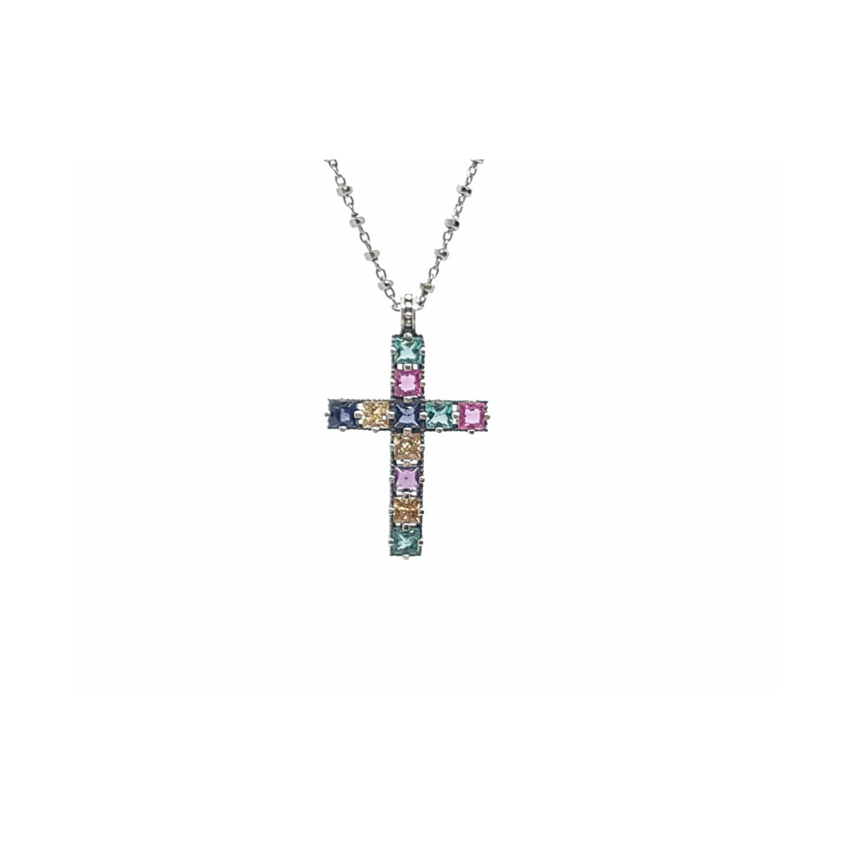 Collar de plata con forma de cruz y circonitas